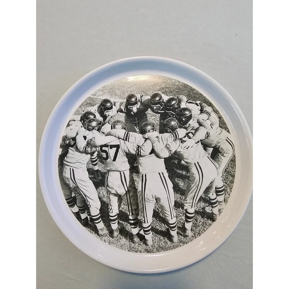 Pottery Barn Football Huddle Dinner Plate Vintage Style Black White 9 Inch